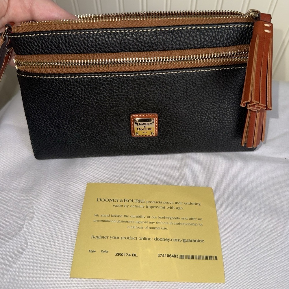 Dooney & Bourke Kirby Tatum Wristlet Clutch Wallet Zip Top Black Brown Tassels - Picture 12 of 15